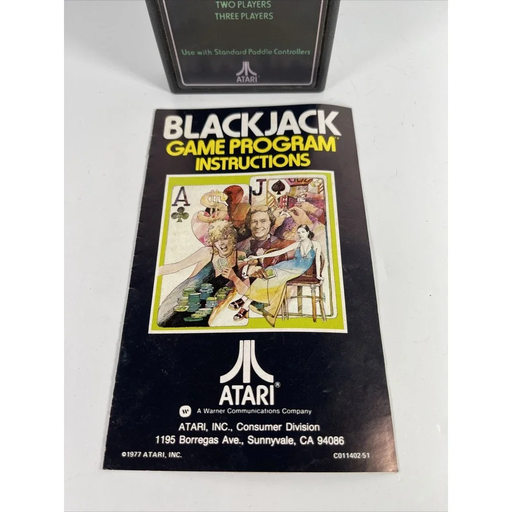 Vintage Atari 2600 Blackjack Video Game Cartridge And Manual RARE CX-2651